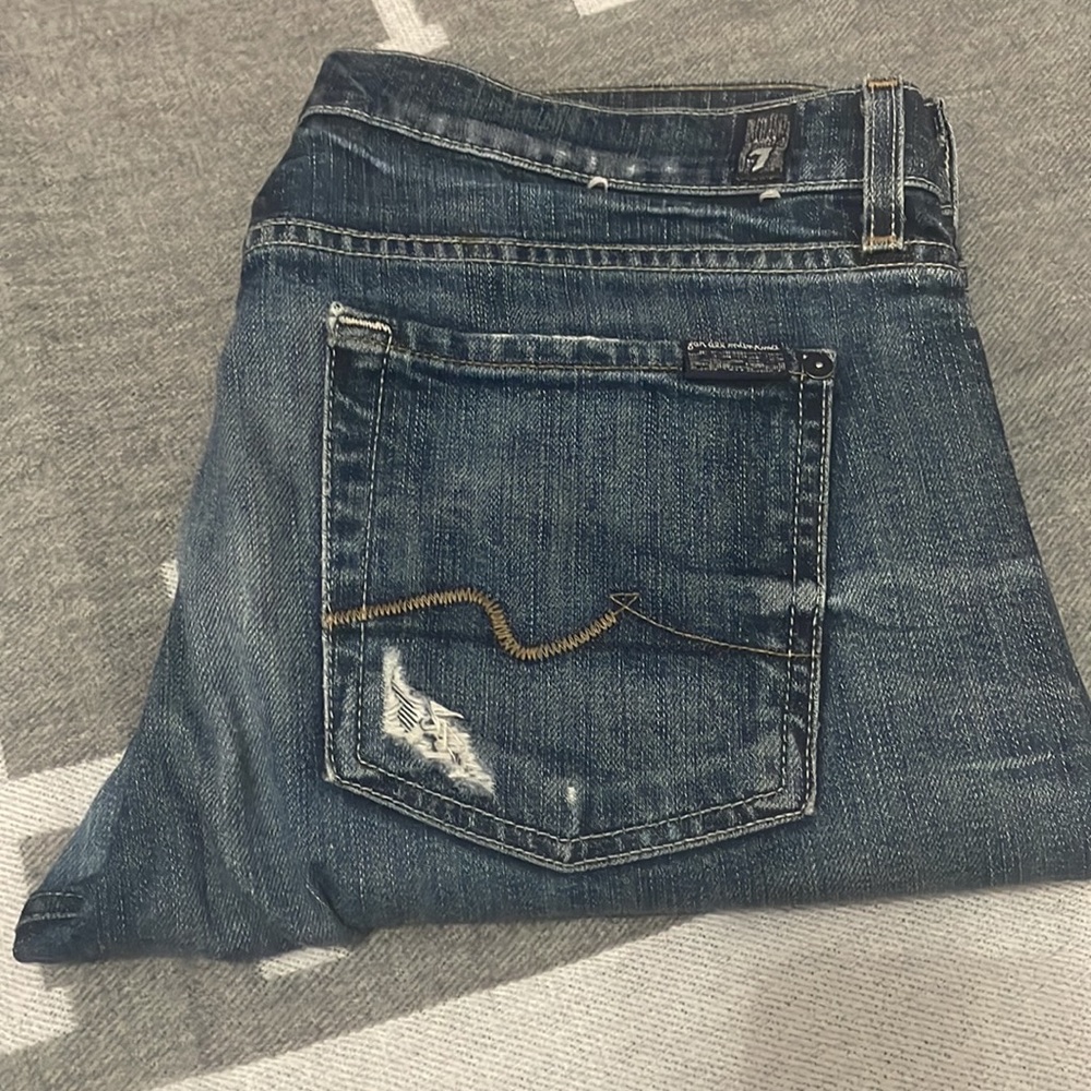 7 For All Mankind Josefina Skinny Boyfriend Destroyed Jeans Distressed Denim - Picture 4 of 6
